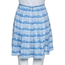 Weekend Max Mara White/Blue Printed Cotton Pleated Mini Skirt XS