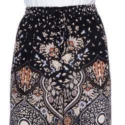 Pre Owned Max Mara Studio Black Printed Silk Elasticized Waist Wide Leg Pants L