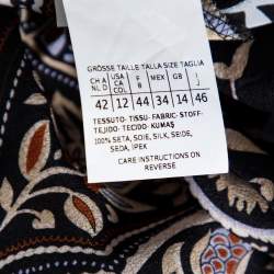 Pre Owned Max Mara Studio Black Printed Silk Elasticized Waist Wide Leg Pants L