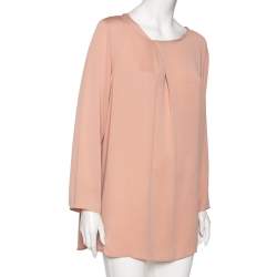 Pre Owned Max Mara Dusky Pink Silk Asymmetric Neck Detail Blouse L