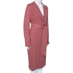 Pre Owned Max Mara Dusty Pink Silk Faux Wrap Belted Robe Dress L
