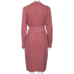 Pre Owned Max Mara Dusty Pink Silk Faux Wrap Belted Robe Dress L