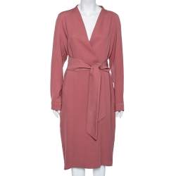 Pre Owned Max Mara Dusty Pink Silk Faux Wrap Belted Robe Dress L