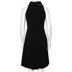 Pre Owned Max Mara Vintage Black Crepe And Satin Collar Detailed Balloon Dress M