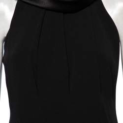Pre Owned Max Mara Vintage Black Crepe And Satin Collar Detailed Balloon Dress M