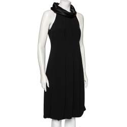Pre Owned Max Mara Vintage Black Crepe And Satin Collar Detailed Balloon Dress M