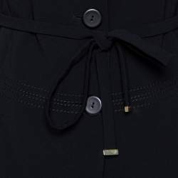 Max Mara Black Crepe Button Front Belted Blazer And Skirt Set M