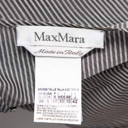 Pre Owned Max Mara Monochrome Striped Silk And Cotton Ruffled Sleeveless Sheer Top M
