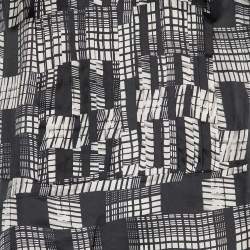 Pre Owned Max Mara Monochrome Printed Silk Embellished Neck Detailed Dress L