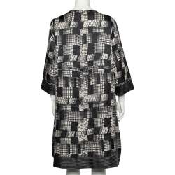 Pre Owned Max Mara Monochrome Printed Silk Embellished Neck Detailed Dress L