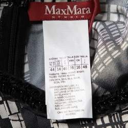 Pre Owned Max Mara Monochrome Printed Silk Embellished Neck Detailed Dress L