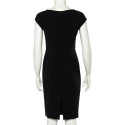 Pre Owned Max Mara Black Crepe Pleated Neck Sheath Dress M