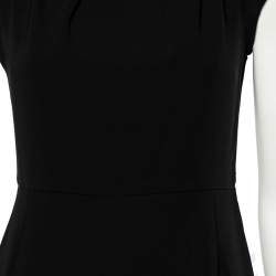 Pre Owned Max Mara Black Crepe Pleated Neck Sheath Dress M