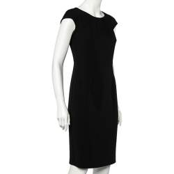Pre Owned Max Mara Black Crepe Pleated Neck Sheath Dress M