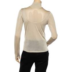 Max Mara Beige Sheer Lurex Knit Turtle Neck Long Sleeve Top M