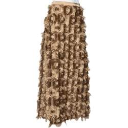 Pre Owned Max Mara Camel Brown Floral Jacquard Fil Coupé Maxi Skirt S