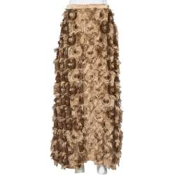 Pre Owned Max Mara Camel Brown Floral Jacquard Fil Coupé Maxi Skirt S