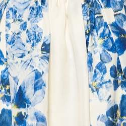 Pre Owned Max Mara White & Blue Floral Print Silk Maxi Skirt S
