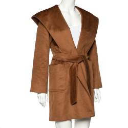 Pre Owned Max Mara Brown Camel Hair Belted Hooded Rialto Coat S