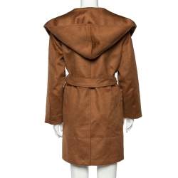 Pre Owned Max Mara Brown Camel Hair Belted Hooded Rialto Coat S