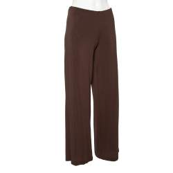 Pre Owned Max Mara Brown Jersey Straight Leg Pants L