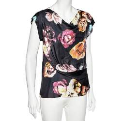 Pre Owned Max Mara Black Floral Print Crepe Orel Top M
