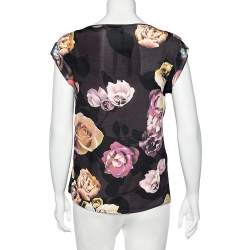 Pre Owned Max Mara Black Floral Print Crepe Orel Top M