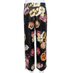 Pre Owned Max Mara Black Floral Print Silk Ponera Trousers M