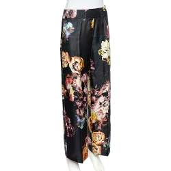 Pre Owned Max Mara Black Floral Print Silk Ponera Trousers M