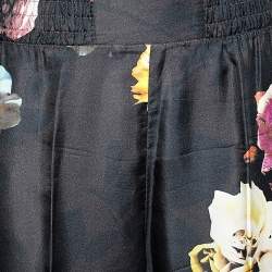 Pre Owned Max Mara Black Floral Print Silk Ponera Trousers M