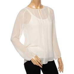 Pre Owned Max Mara Cream Silk Sheer Top M