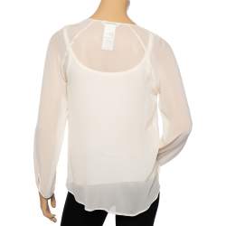 Pre Owned Max Mara Cream Silk Sheer Top M