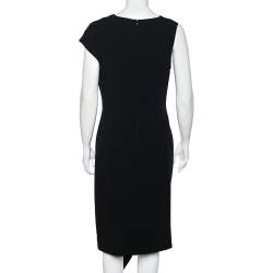 Pre Owned Max Mara Black Crepe Draped Detail Sleeveless Midi Dress L