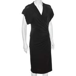 Pre Owned Max Mara Brown Jersey Draped Detail Midi Dress M