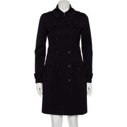 Pre Owned Max Mara Navy Blue Cotton Double Breasted Trench Coat S