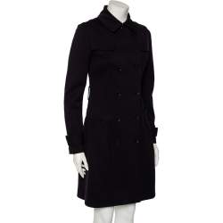 Pre Owned Max Mara Navy Blue Cotton Double Breasted Trench Coat S