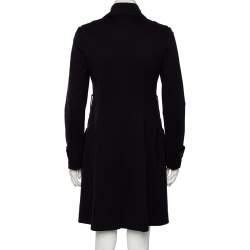 Pre Owned Max Mara Navy Blue Cotton Double Breasted Trench Coat S