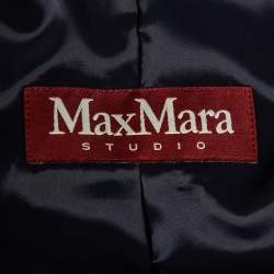 Pre Owned Max Mara Navy Blue Cotton Double Breasted Trench Coat S