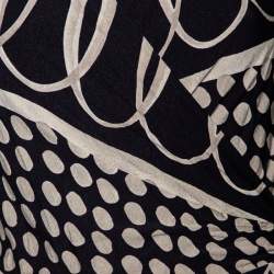 Pre Owned Max Mara Monochrome Printed Jersey Long Sleeve Draped Dress M