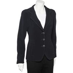Max Mara Black Crepe Button Front Blazer S
