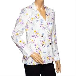 Pre Owned Max Mara White Floral Printed Linen Double Breasted Blazer M