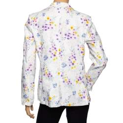 Pre Owned Max Mara White Floral Printed Linen Double Breasted Blazer M