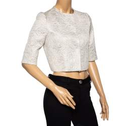 Max Mara Cream Lurex Floral Pattern Jacquard Cropped Jacket S