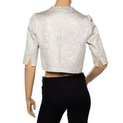 Max Mara Cream Lurex Floral Pattern Jacquard Cropped Jacket S
