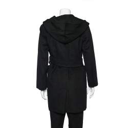 Pre Owned Max Mara Black Camel Hair Hooded Belted Coat S