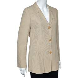 Pre Owned Max Mara Cream Textured Crepe Button Front Blazer S