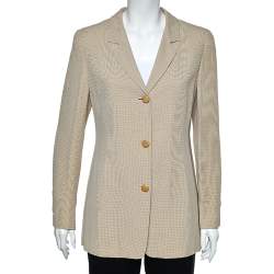 Pre Owned Max Mara Cream Textured Crepe Button Front Blazer S