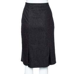 Max Mara Grey Wool Pleat Detailed Knee Length Skirt S