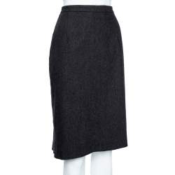 Max Mara Grey Wool Pleat Detailed Knee Length Skirt S