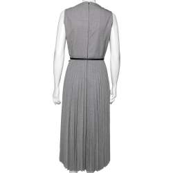 Max Mara Grey Micro Houndstooth Patterned Wool Arielle Belted Dress M